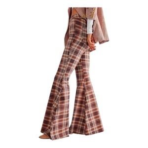 We the Free Just Float On Flare Leg Jeans Plaid Size 26 High Rise Raw Hem, EUC